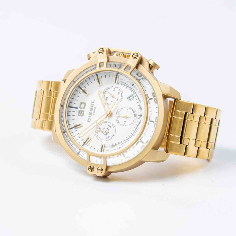 Diesel 5 Bar Golden Strap and White Dial Watch for Men