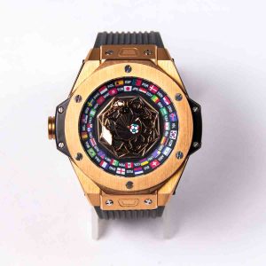 Hublot BigBang Worldcup Edition, Black Rubber Strap, Golden Bezel and Black Dial with Country Flags Watch for Men