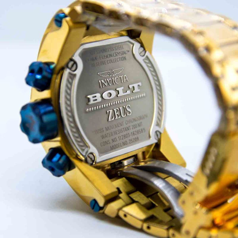 Invicta Bolt Zeus, Golden Strap and Blue Dial Watch for Men