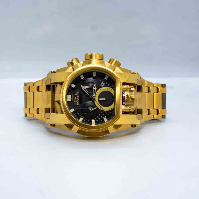 Invicta Reserve Bolt, Golden Strap, Black Dial Watch for Men