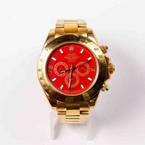 Rolex Oyster Blaken, Golden Strap, Red Dial Watch for Men