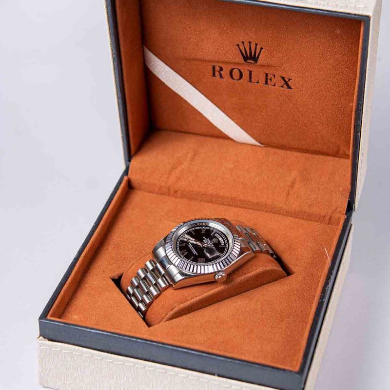 Rolex Oyster Perpetual Day Date, Black Dial and Silver Straps for Men