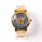Rolex Speedmastei Professional, Golden Strap, Blue and Golden Transparent Dial Watch for Men