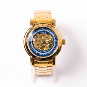 Rolex Speedmastei Professional, Golden Strap, Blue and Golden Transparent Dial Watch for Men