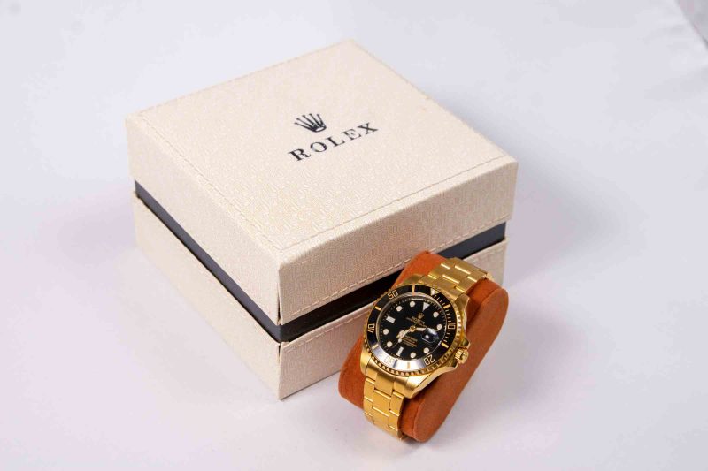 Rolex Submariner Golden Strap, Black Dial Watch for Men